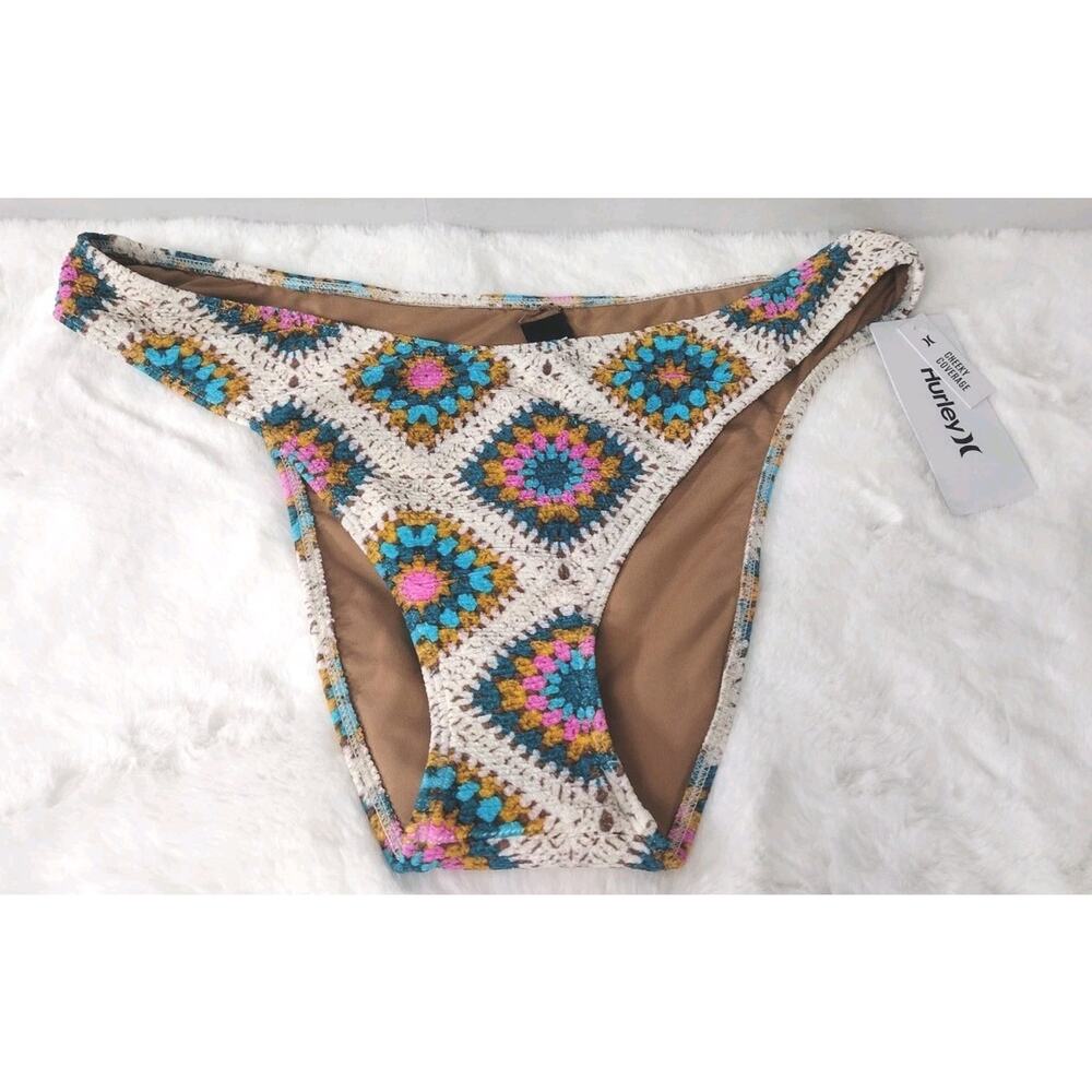 Women's Hurley Crochet Diamonds Cheeky Bottom XL Cheeky Coverage NWTS